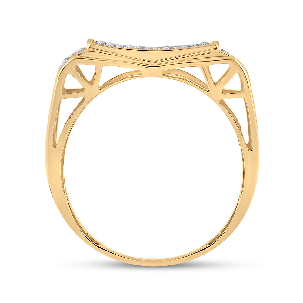 10K Yellow Gold Mens Round Diamond Rectangle Cluster Ring 1/2 Cttw, Mens Size: 7-13