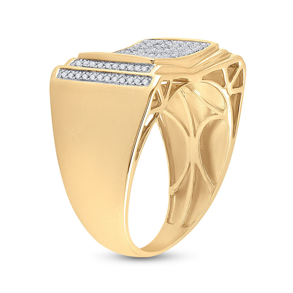 10K Yellow Gold Mens Round Diamond Rectangle Cluster Ring 1/2 Cttw, Mens Size: 7-13