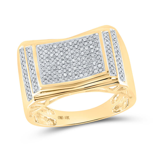 10K Yellow Gold Mens Round Diamond Rectangle Cluster Ring 1/2 Cttw, Mens Size: 7-13