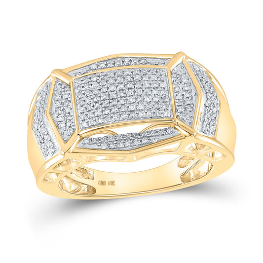 10K Yellow Gold Mens Round Diamond Fashion Cluster Ring 1/2 Cttw, Mens Size: 7-13