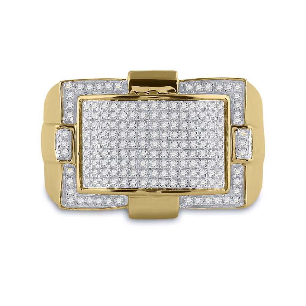 10K Yellow Gold Mens Round Diamond Cluster Ring 1/2 Cttw, Mens Size: 7-13