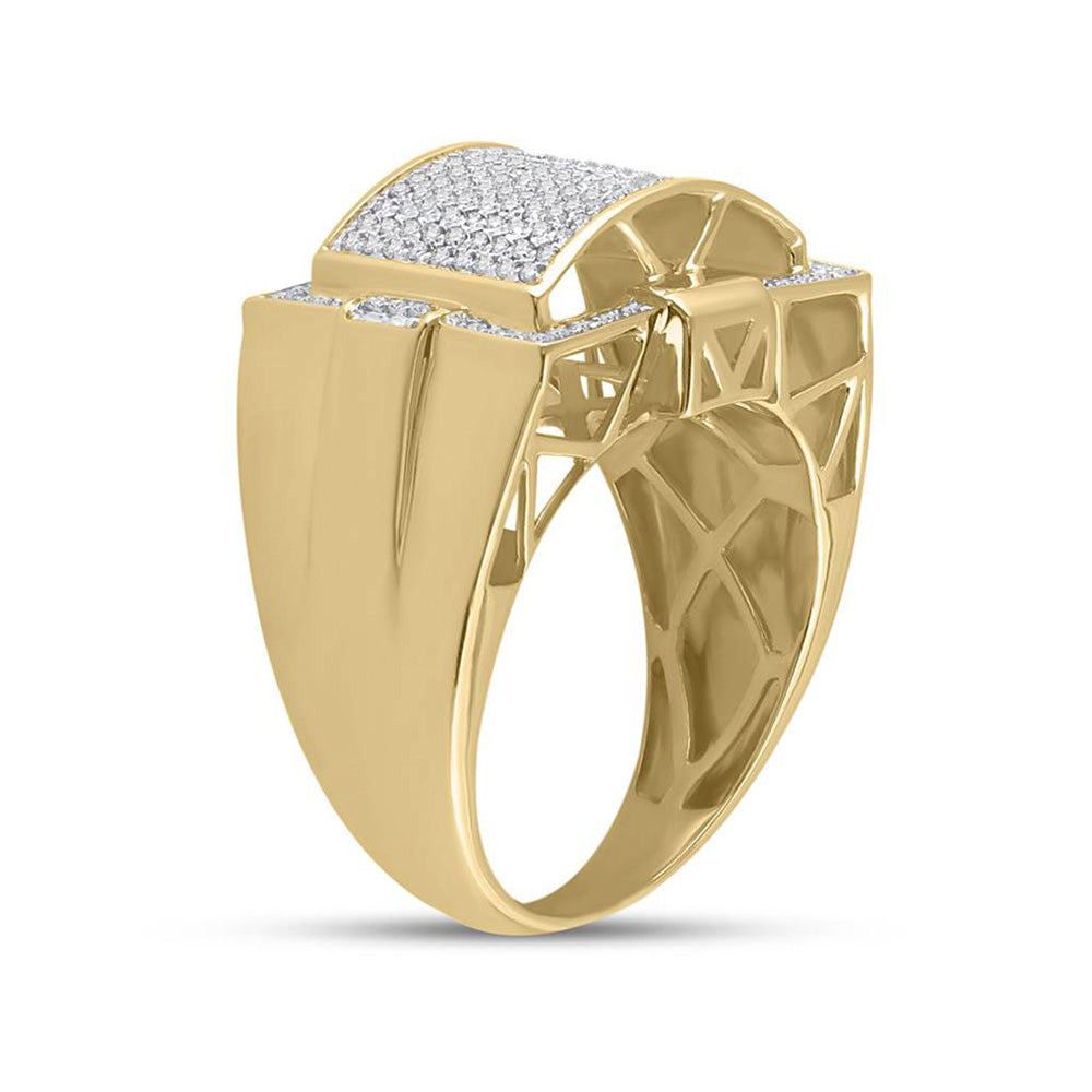 10K Yellow Gold Mens Round Diamond Cluster Ring 1/2 Cttw, Mens Size: 7-13