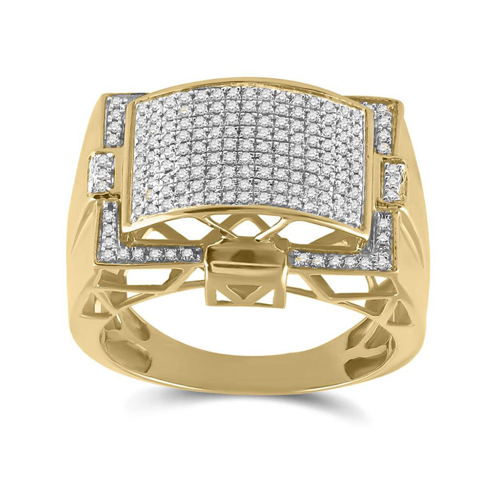 10K Yellow Gold Mens Round Diamond Cluster Ring 1/2 Cttw, Mens Size: 7-13