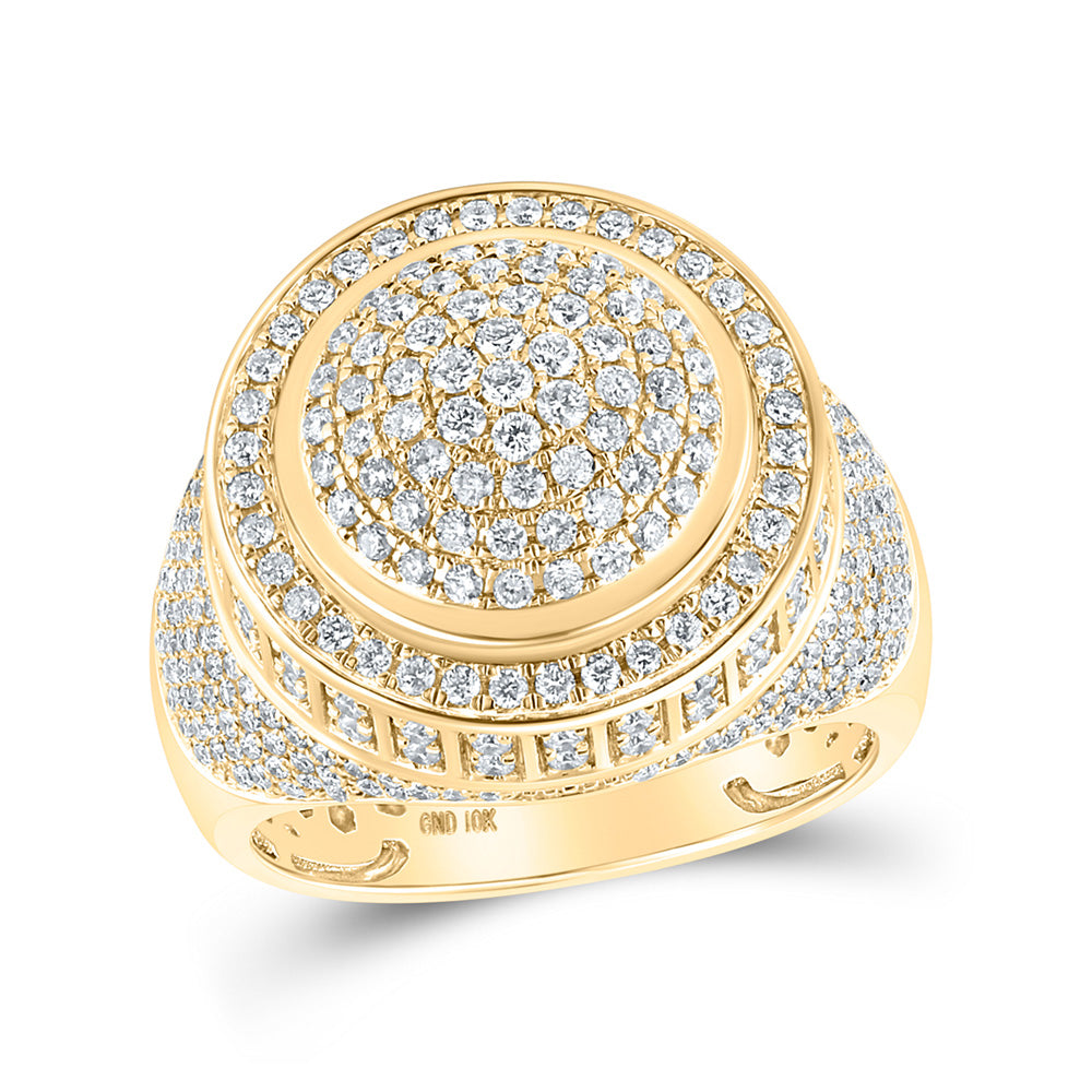 10K Yellow Gold Mens Round Diamond Circle Ring 2-1/5 Cttw, Mens Size: 7-13