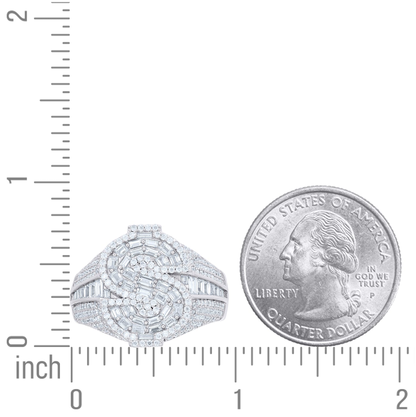 Sterling Silver Mens Baguette Round Cubic-Zirconia Dollar Sign Currency Ring Size 10– Elegant Jewelry Gift for Birthday, Anniversary, Engagement, Wedding