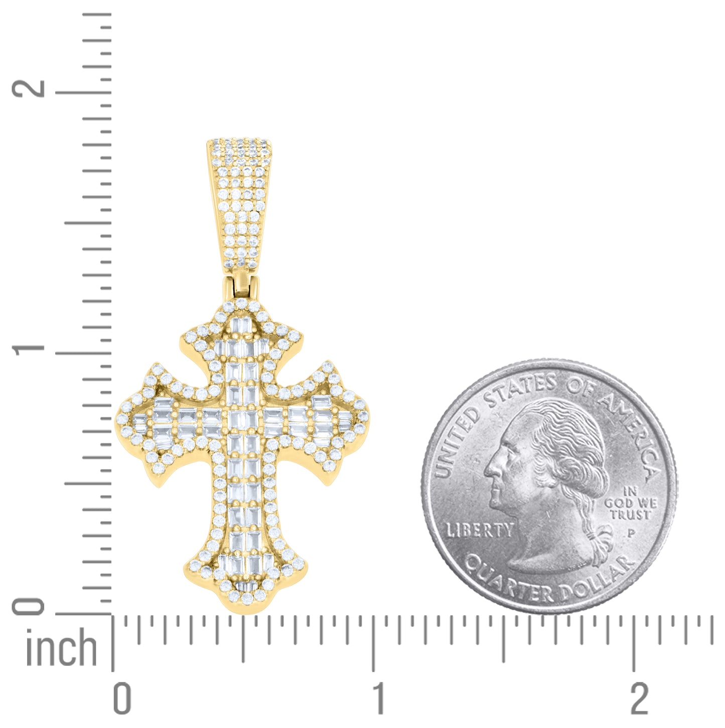 Sterling Silver Unisex Round Baguette Cubic-Zirconia Cross Religious Charm Pendant – Elegant Jewelry Gift for Birthday, Anniversary, Engagement, Wedding
