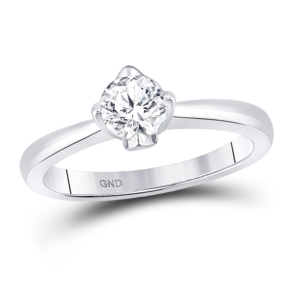 14K White Gold Womens Round Diamond Solitaire Bridal Wedding Engagement Ring 1/2 Cttw, Womens Size: 5-10