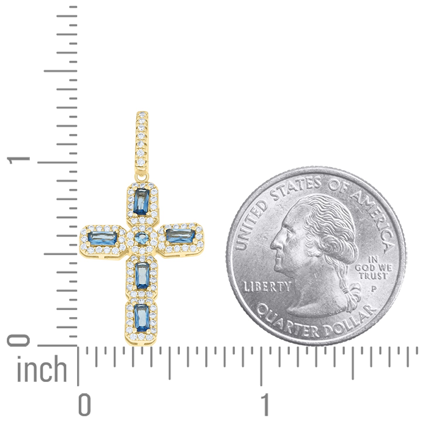 Sterling Silver Unisex White Blue Round Emerald-cut Cubic-Zirconia Cross Religious Charm Pendant – Elegant Jewelry Gift for Birthday, Anniversary, Engagement, Wedding