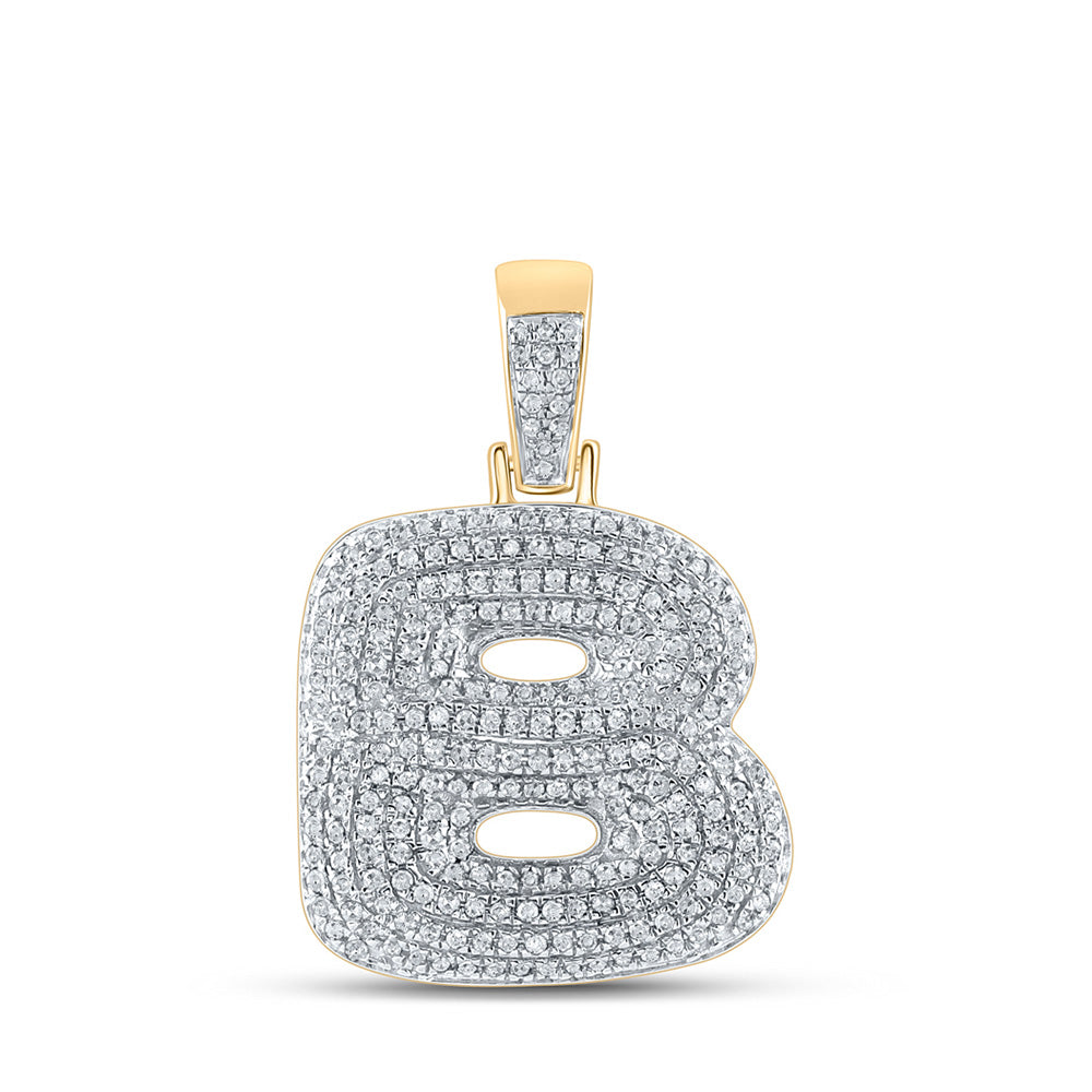 10K Yellow Gold Mens Round Diamond Bubble Letter Charm Pendant