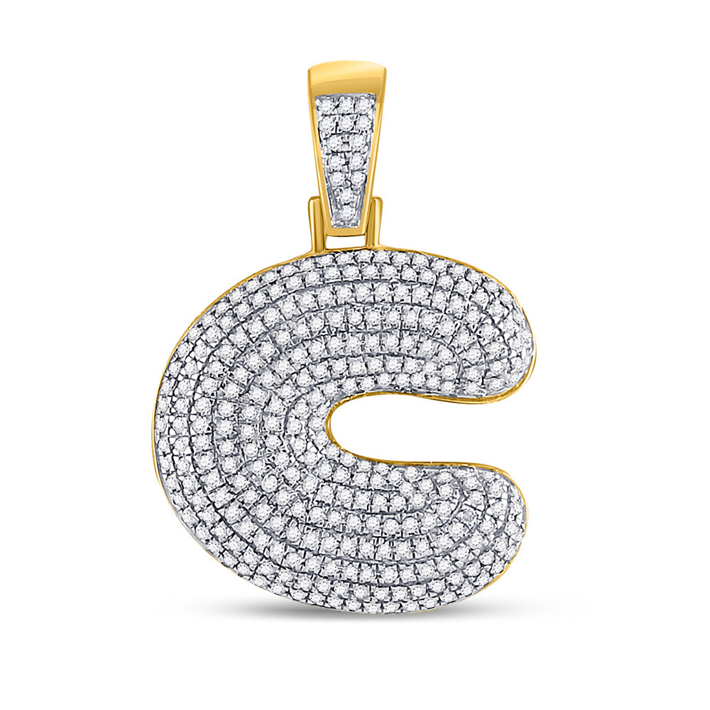 10K Yellow Gold Mens Round Diamond Bubble Letter Charm Pendant