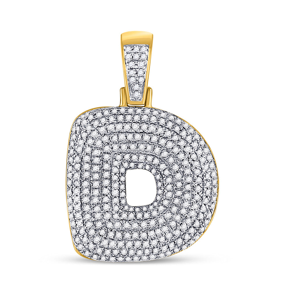 10K Yellow Gold Mens Round Diamond Bubble Letter Charm Pendant