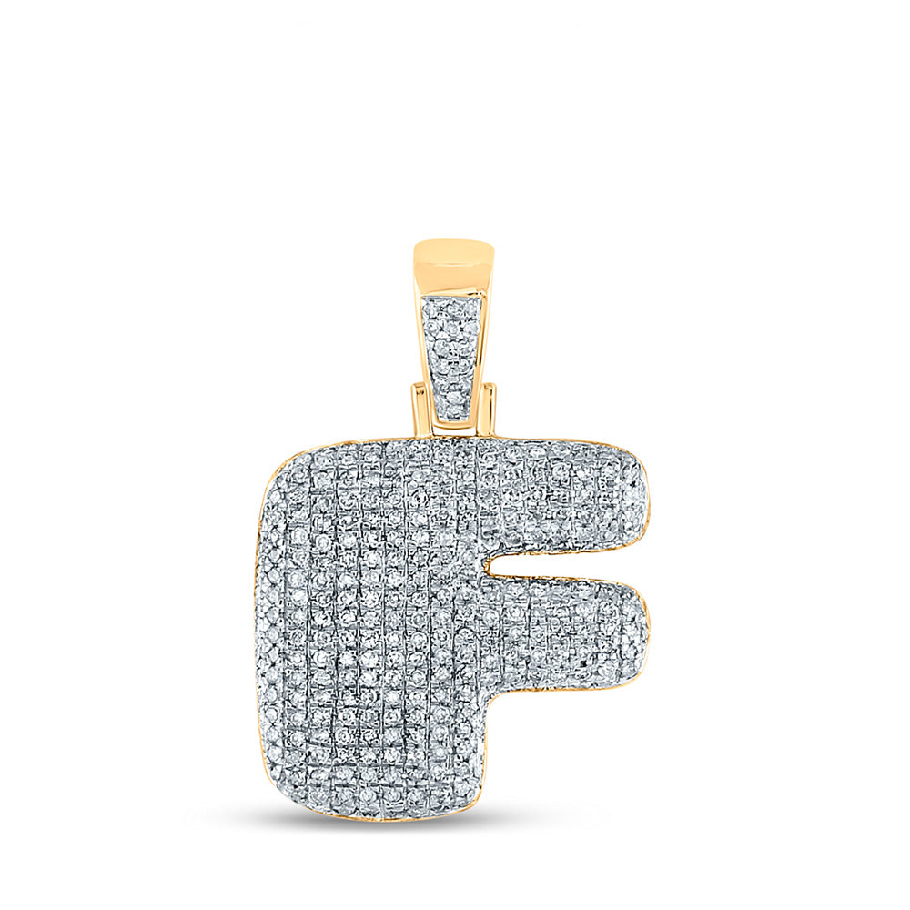 10K Yellow Gold Mens Round Diamond Bubble Letter Charm Pendant