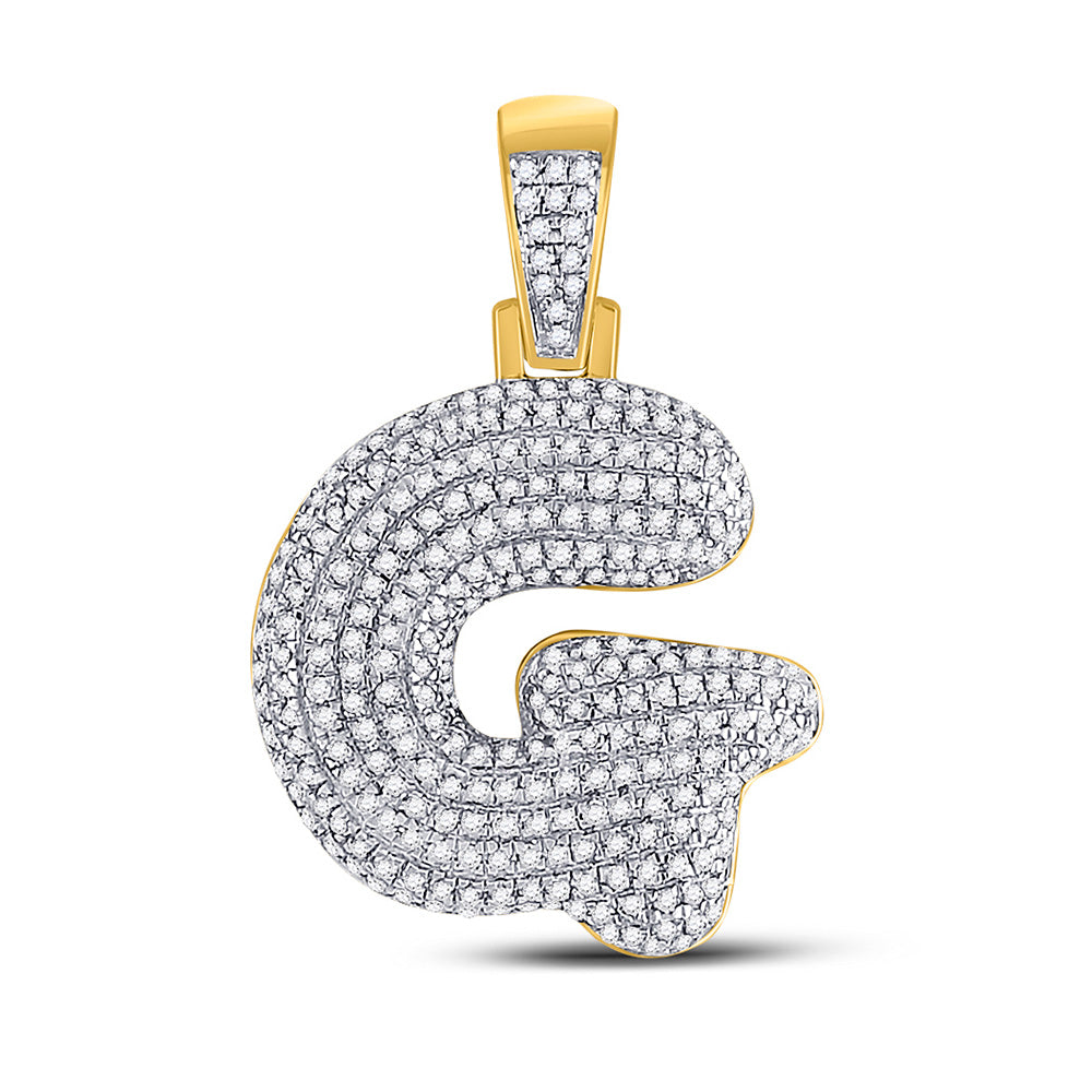 10K Yellow Gold Mens Round Diamond Bubble Letter Charm Pendant
