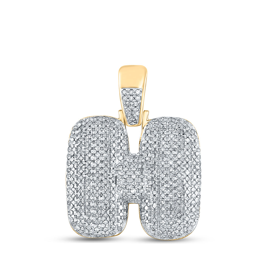 10K Yellow Gold Mens Round Diamond Bubble Letter Charm Pendant