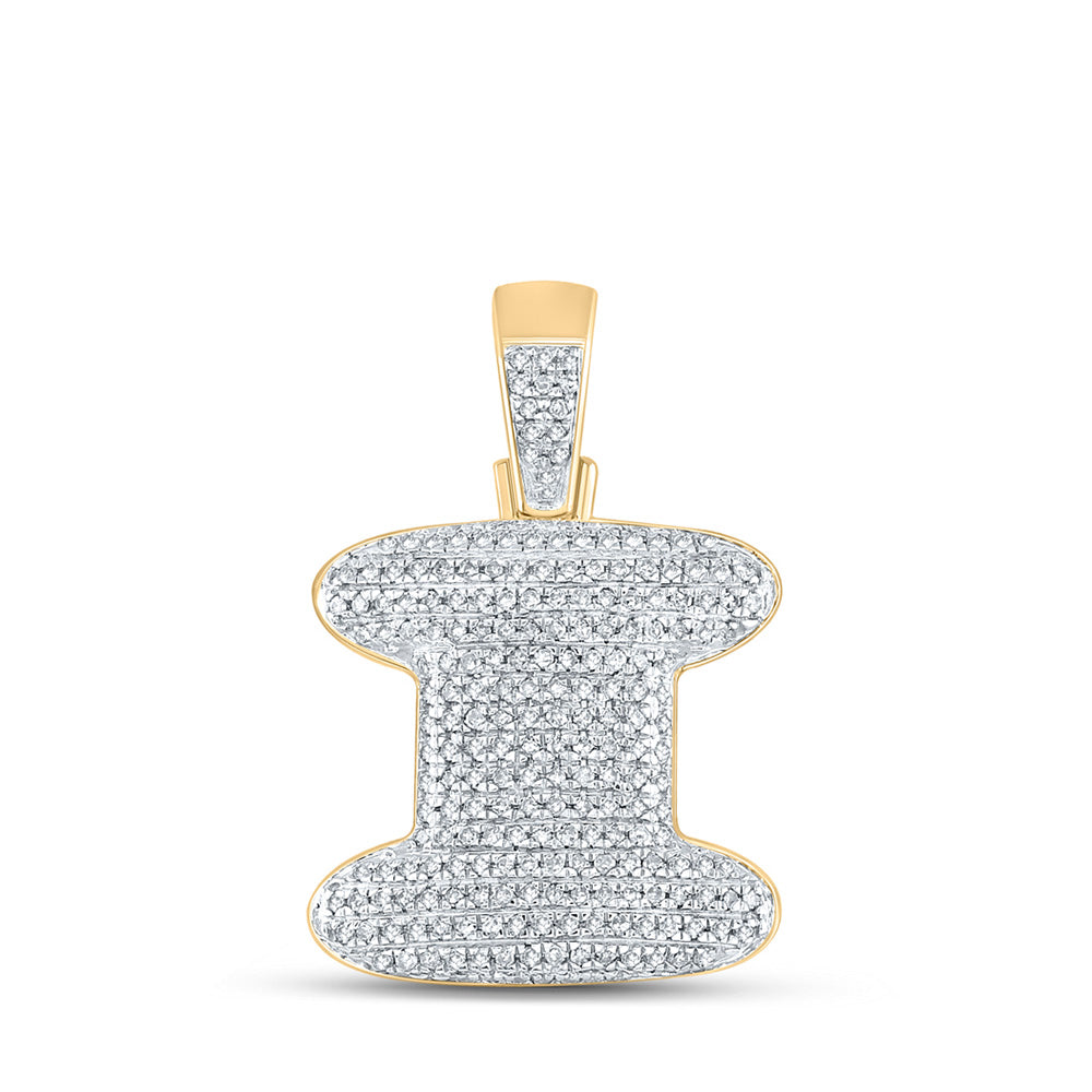 10K Yellow Gold Mens Round Diamond Bubble Letter Charm Pendant