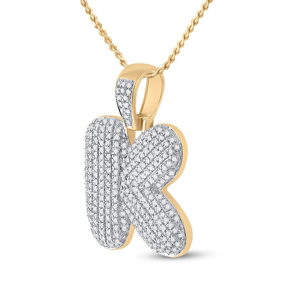 10K Yellow Gold Mens Round Diamond Bubble Letter Charm Pendant
