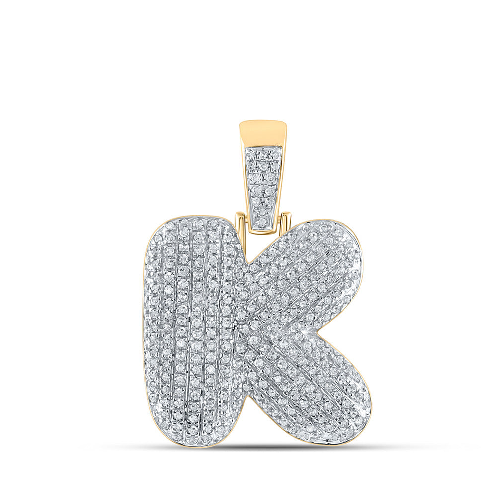 10K Yellow Gold Mens Round Diamond Bubble Letter Charm Pendant