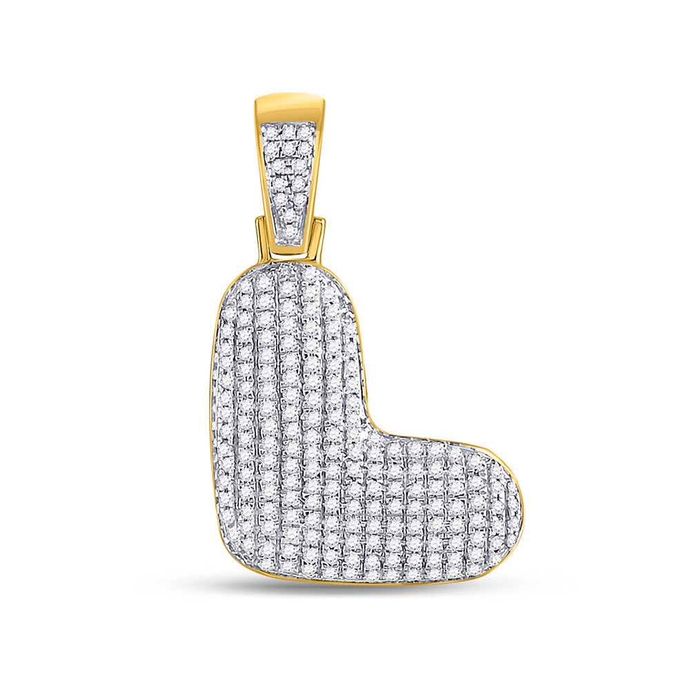 10K Yellow Gold Mens Round Diamond Bubble Letter Charm Pendant