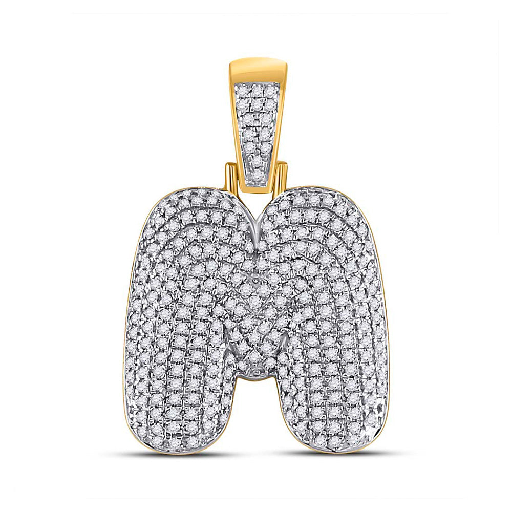 10K Yellow Gold Mens Round Diamond Bubble Letter Charm Pendant