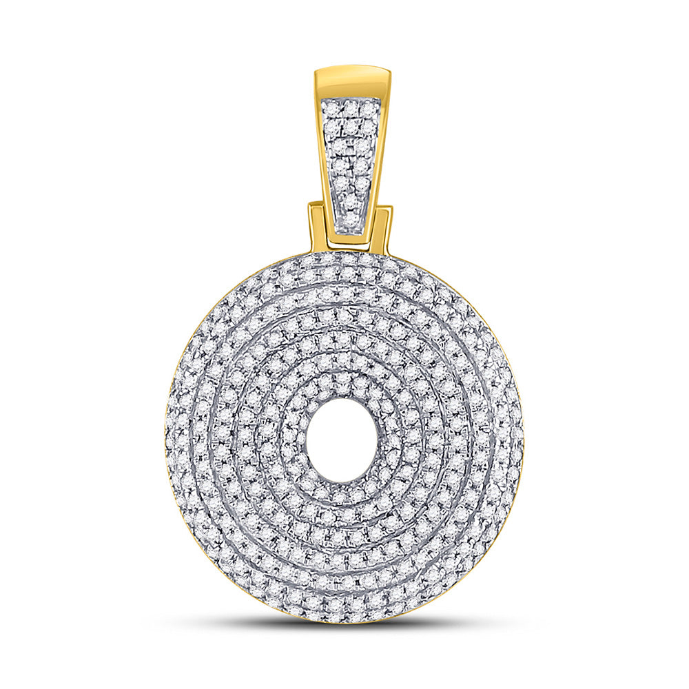 10K Yellow Gold Mens Round Diamond Bubble Letter Charm Pendant