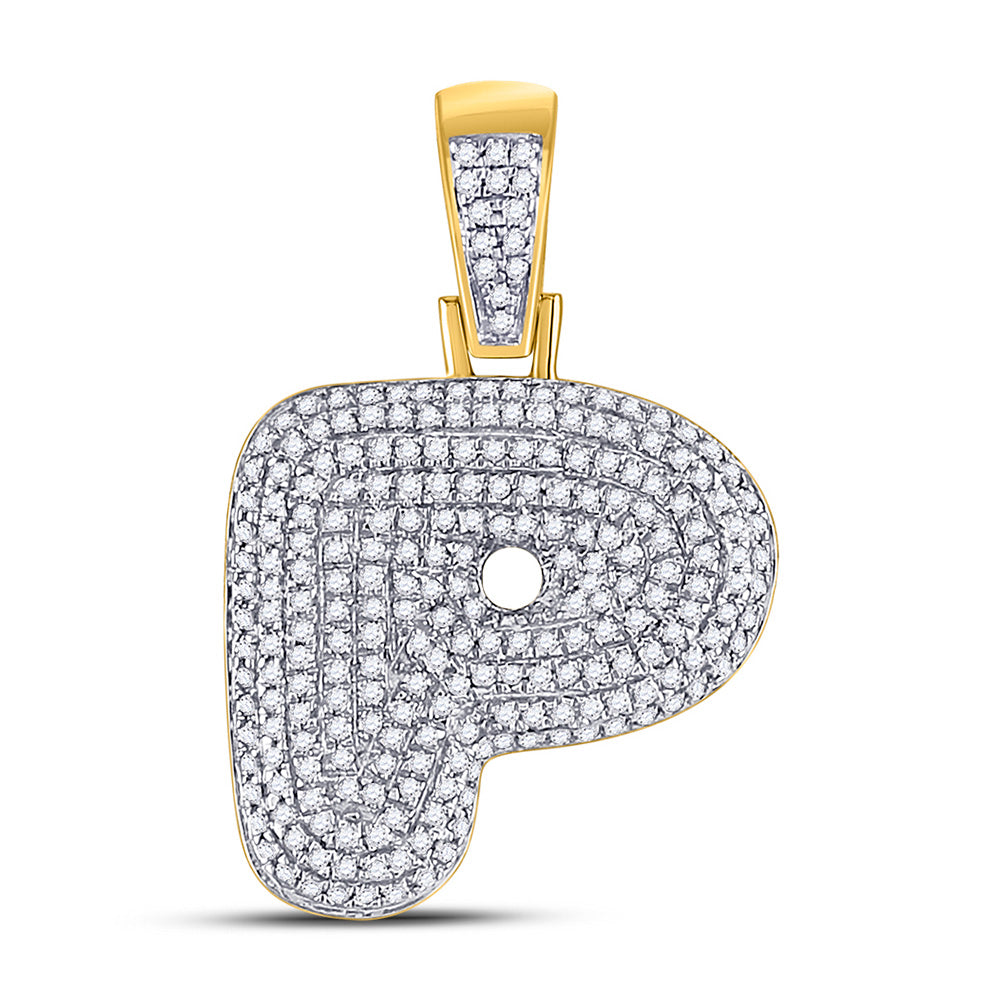 10K Yellow Gold Mens Round Diamond Bubble Letter Charm Pendant