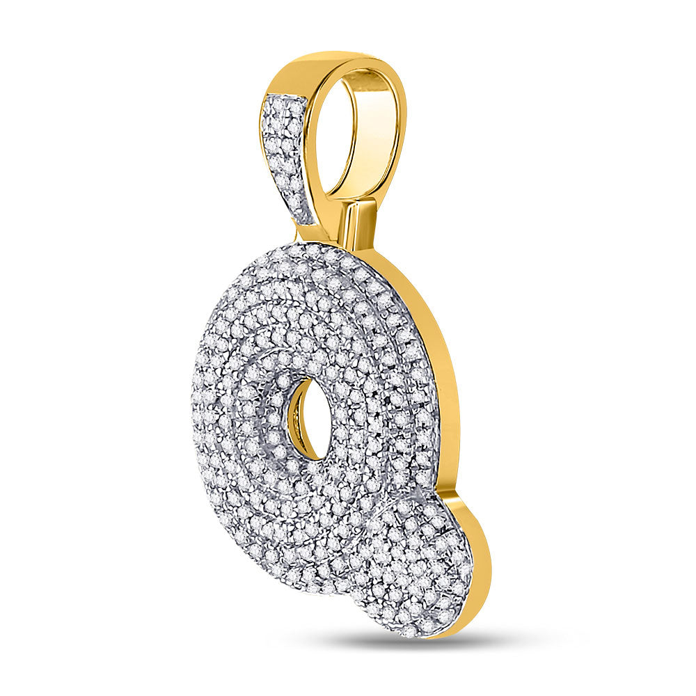 10K Yellow Gold Mens Round Diamond Bubble Letter Charm Pendant
