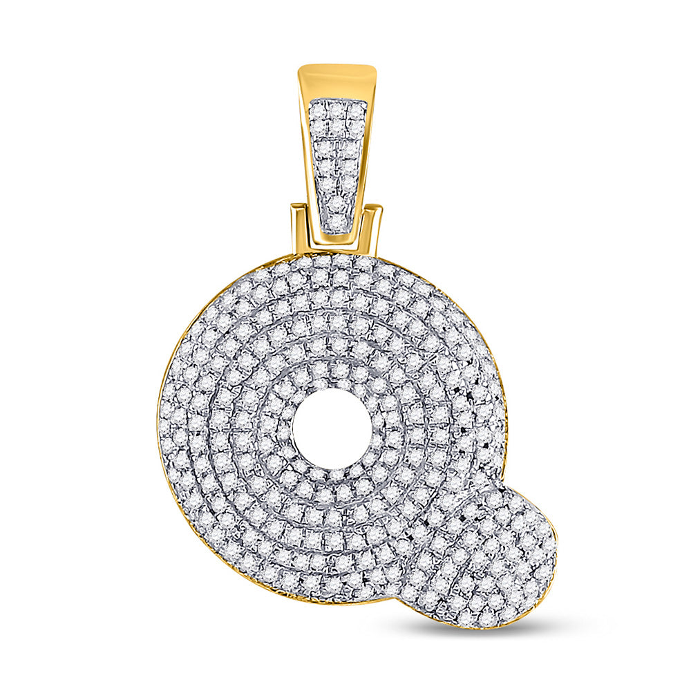 10K Yellow Gold Mens Round Diamond Bubble Letter Charm Pendant