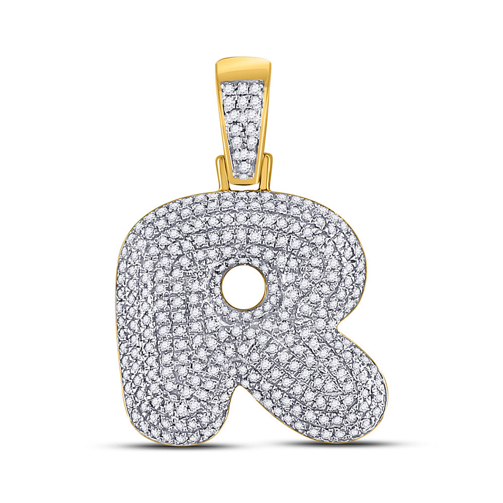 10K Yellow Gold Mens Round Diamond Bubble Letter Charm Pendant