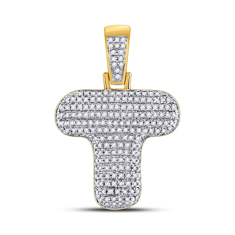 10K Yellow Gold Mens Round Diamond Bubble Letter Charm Pendant