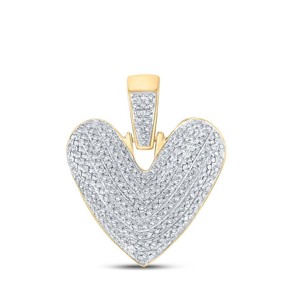 10K Yellow Gold Mens Round Diamond Bubble V Letter Charm Pendant 5/8 Cttw