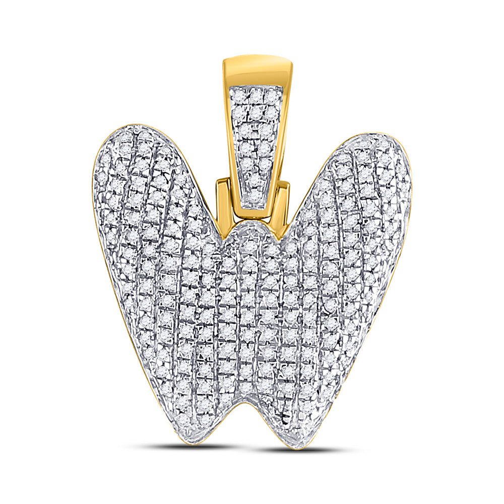 10K Yellow Gold Mens Round Diamond Bubble Letter Charm Pendant