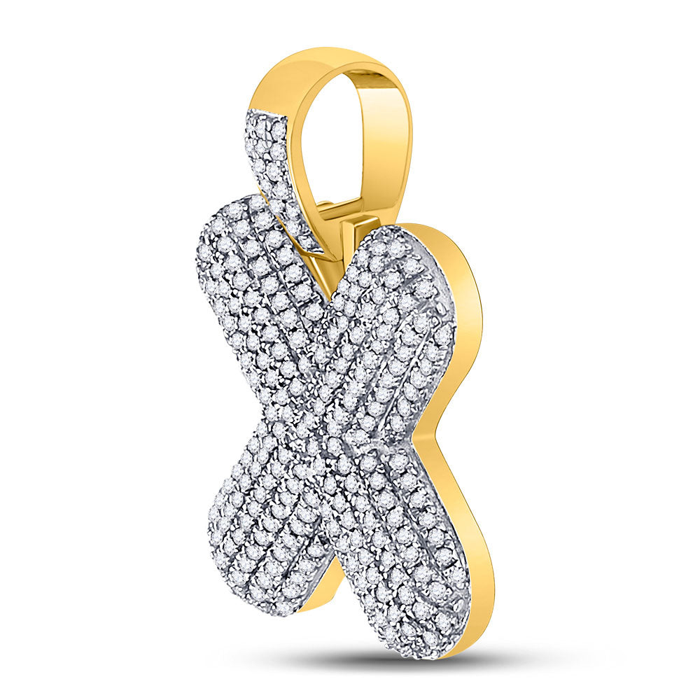 10K Yellow Gold Mens Round Diamond Bubble Letter Charm Pendant