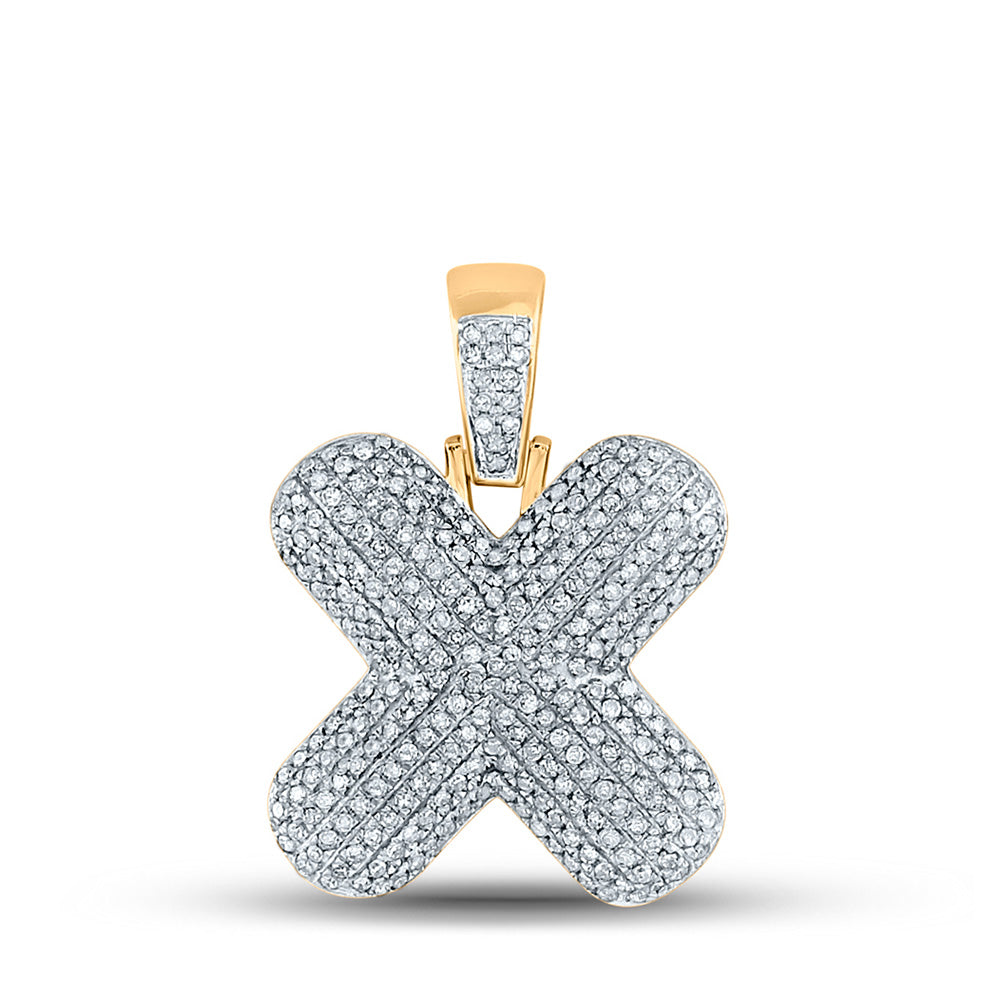 10K Yellow Gold Mens Round Diamond Bubble Letter Charm Pendant