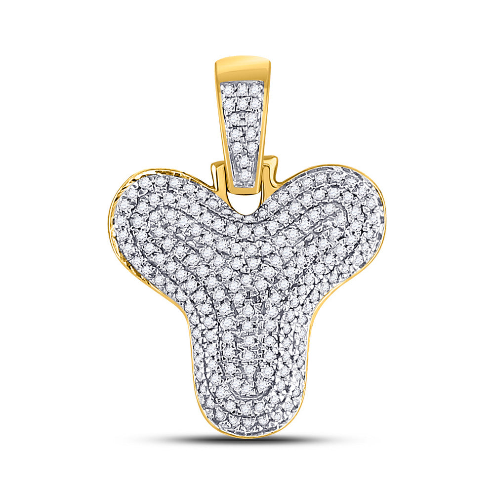 10K Yellow Gold Mens Round Diamond Bubble Letter Charm Pendant