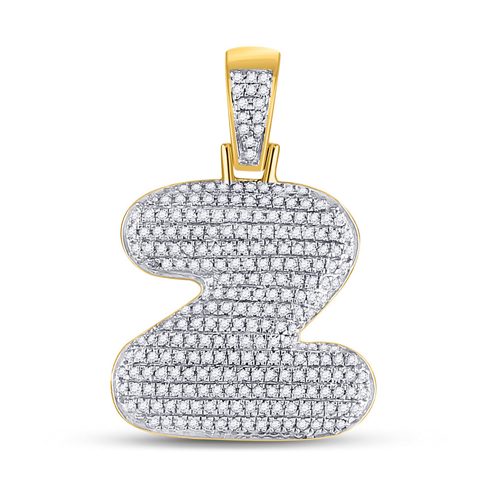 10K Yellow Gold Mens Round Diamond Bubble Letter Charm Pendant