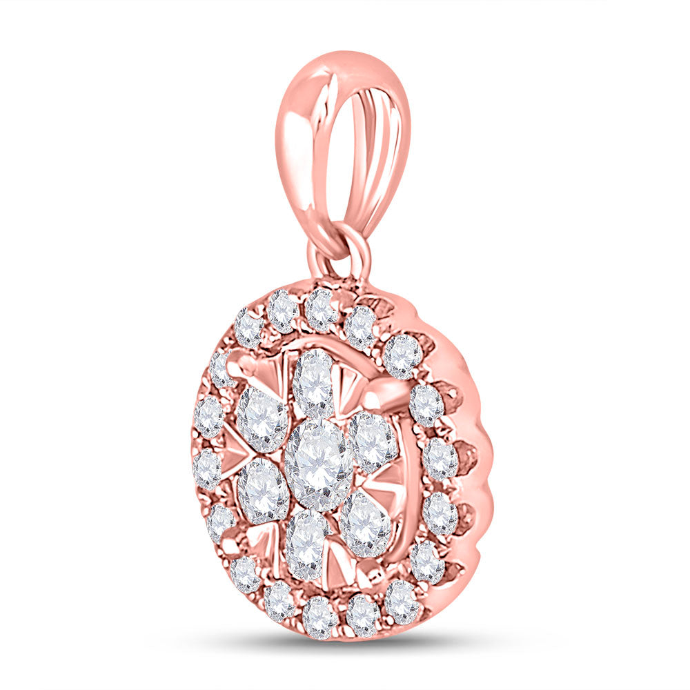 14K Rose Gold Womens Round Diamond Flower Cluster Pendant 1/2 Cttw