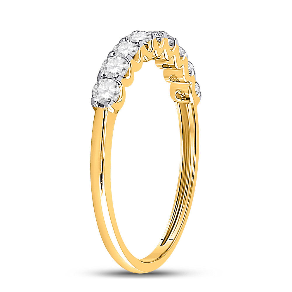 14K Yellow Gold Womens Round Diamond Single Row Band Ring 1/2 Cttw, Womens Size: 5-10