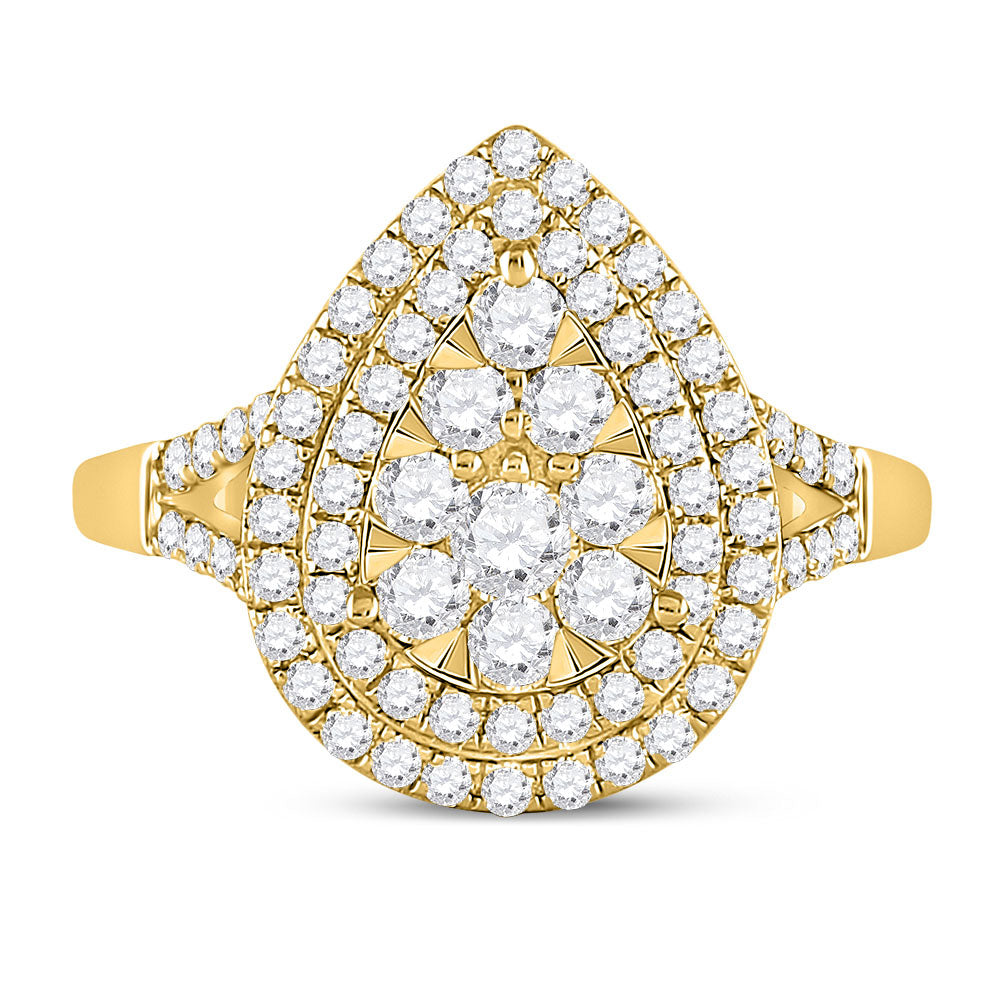 14K Yellow Gold Womens Round Diamond Teardrop Ring 1 Cttw, Womens Size: 5-10