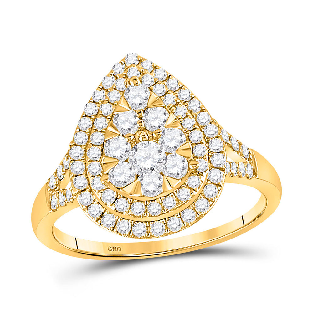 14K Yellow Gold Womens Round Diamond Teardrop Ring 1 Cttw, Womens Size: 5-10