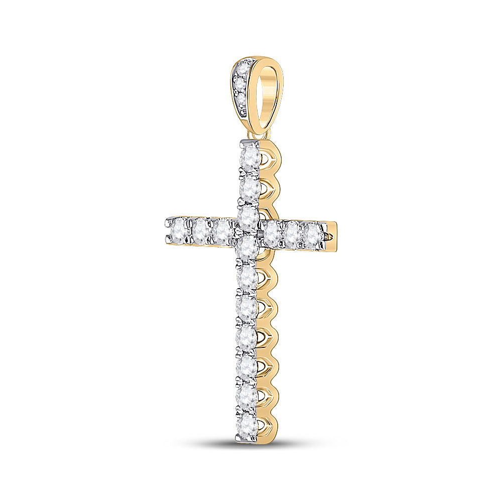 14K Yellow Gold Womens Round Diamond Cross Pendant 1/2 Cttw