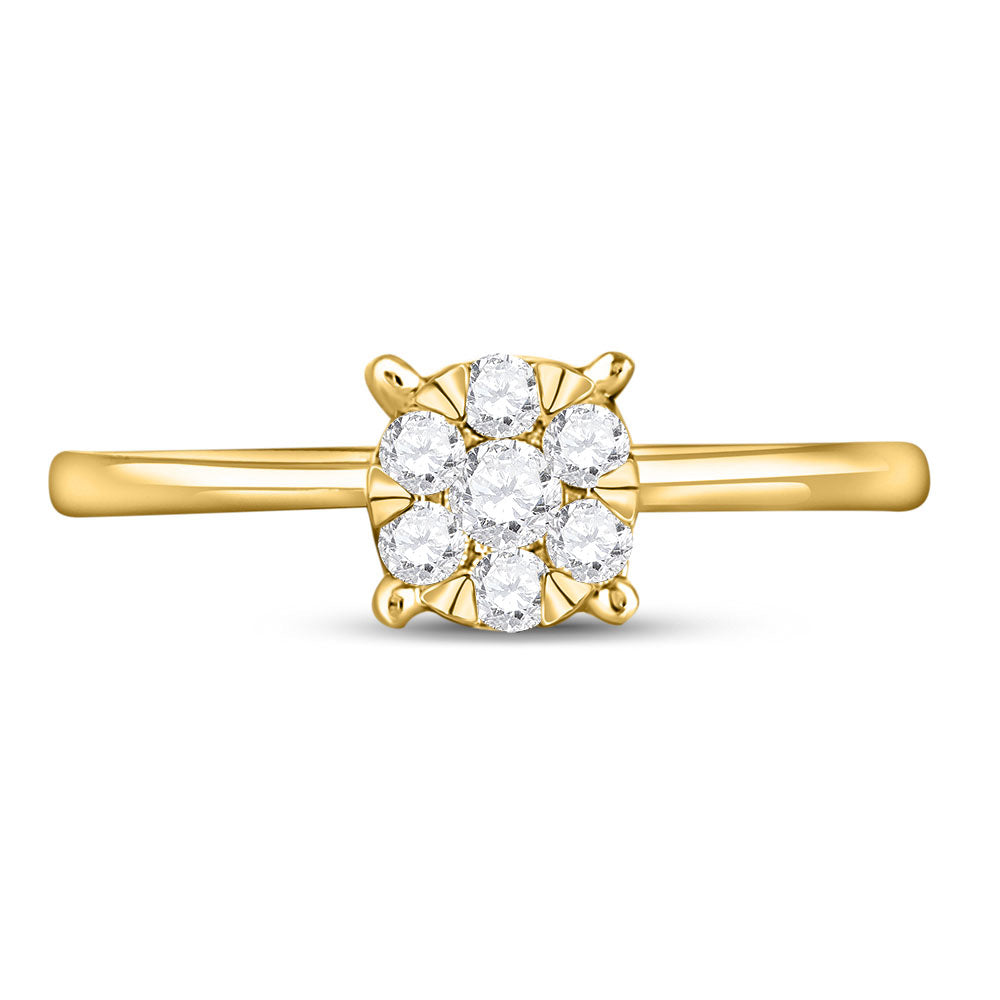 10K Yellow Gold Womens Round Diamond Cluster Ring 1/4 Cttw, Womens Size: 5-10