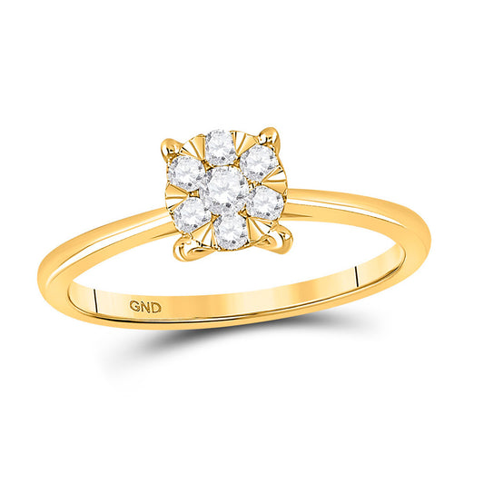 10K Yellow Gold Womens Round Diamond Cluster Ring 1/4 Cttw, Womens Size: 5-10