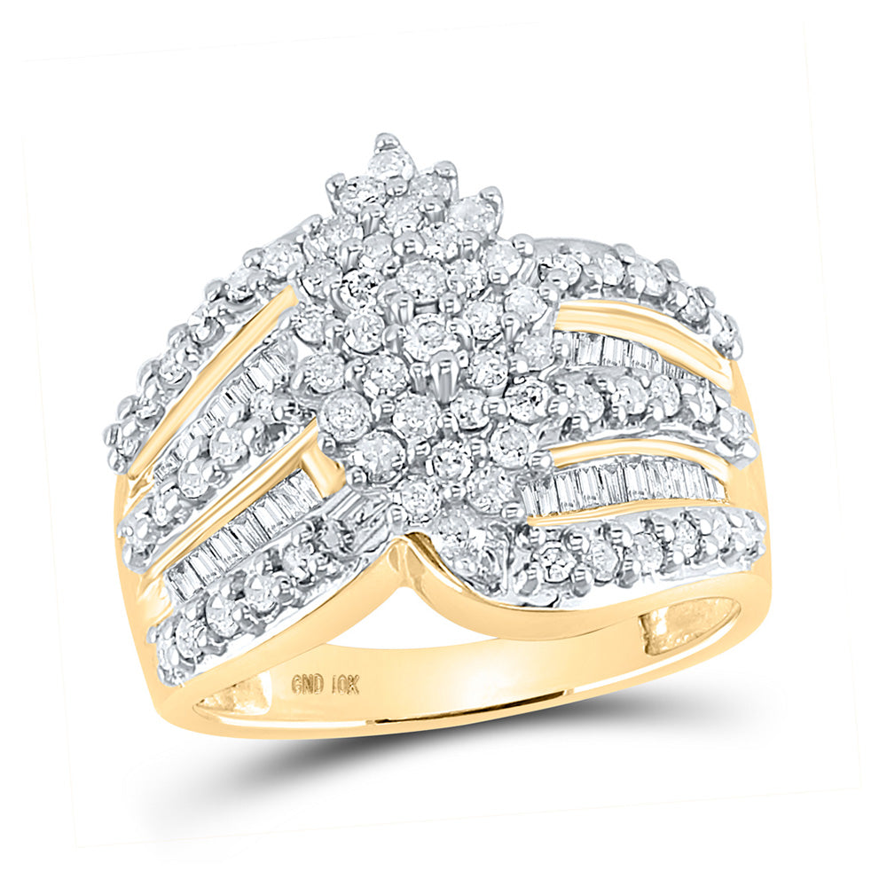 10K Yellow Gold Womens Round Diamond Oval-shape Cluster Ring 1 Cttw, Womens Size: 5-10