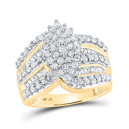 10K Yellow Gold Womens Round Diamond Oval-shape Cluster Ring 1 Cttw, Womens Size: 5-10