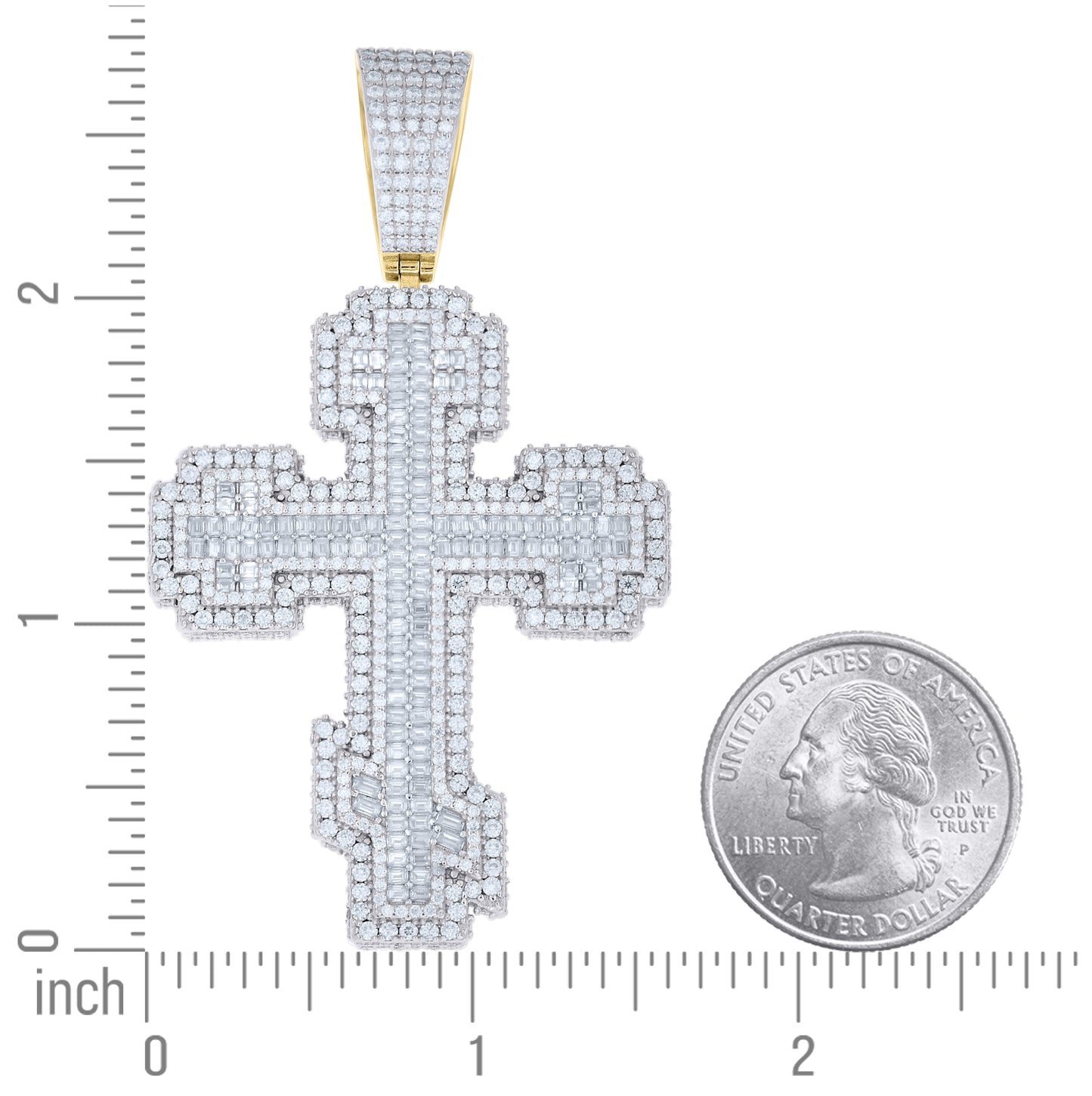 Sterling Silver Mens Baguette Round Moissanite Cross Religious Pendant – Elegant Jewelry Gift for Birthday, Anniversary, Engagement, Wedding