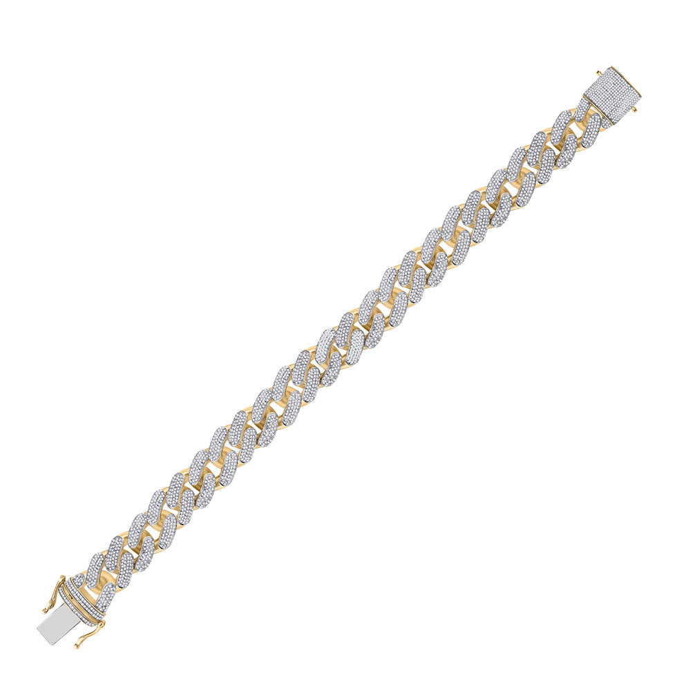 10K Yellow Gold Mens Round Diamond Cuban Fashion Bracelet 9 Cttw
