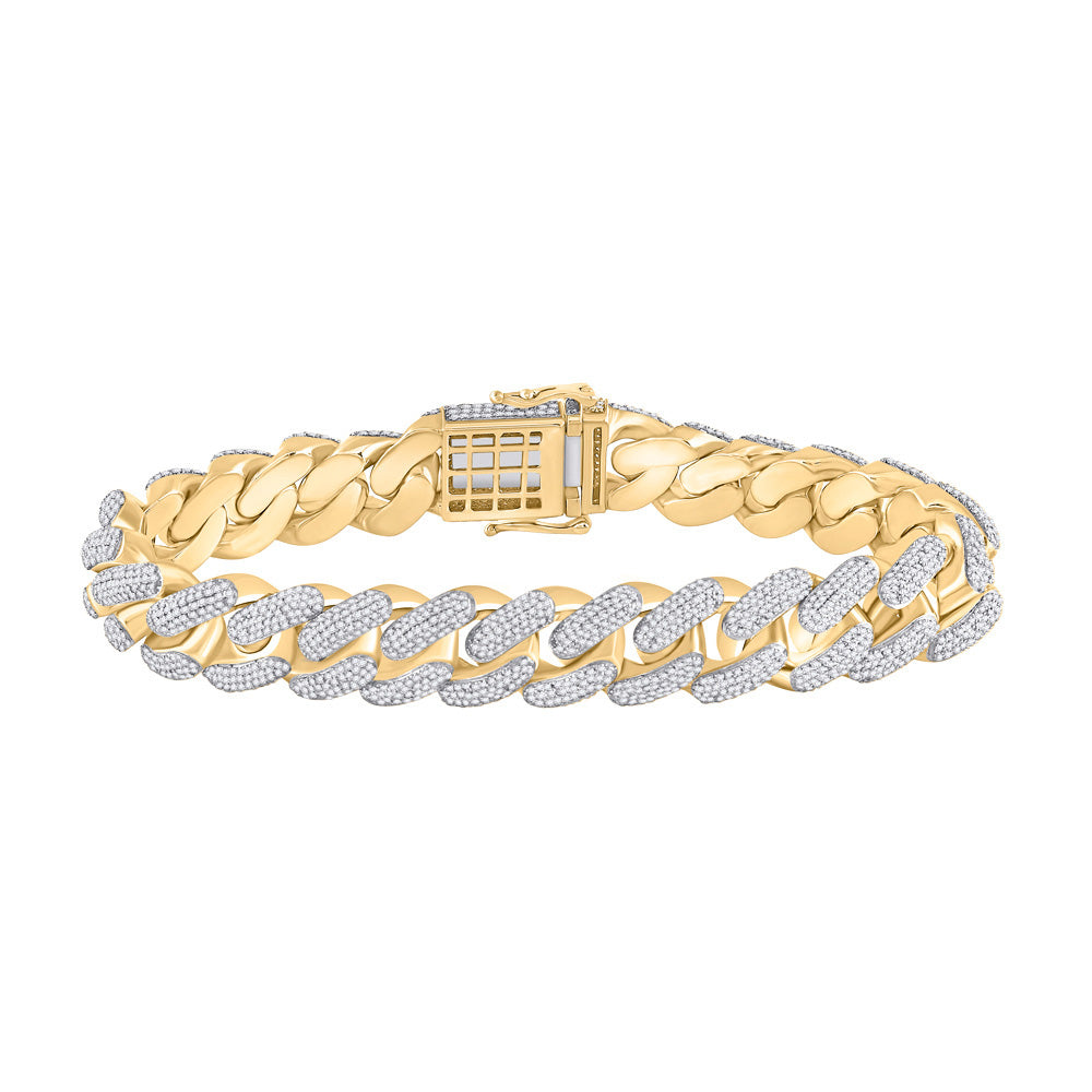 10K Yellow Gold Mens Round Diamond Cuban Fashion Bracelet 9 Cttw