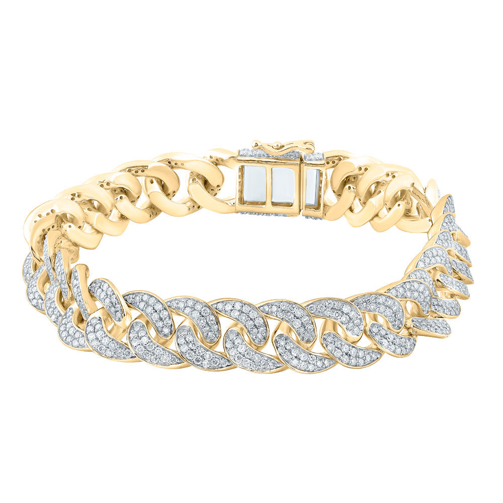 10K Yellow Gold Mens Round Diamond Cuban Link Bracelet 6-3/4 Cttw