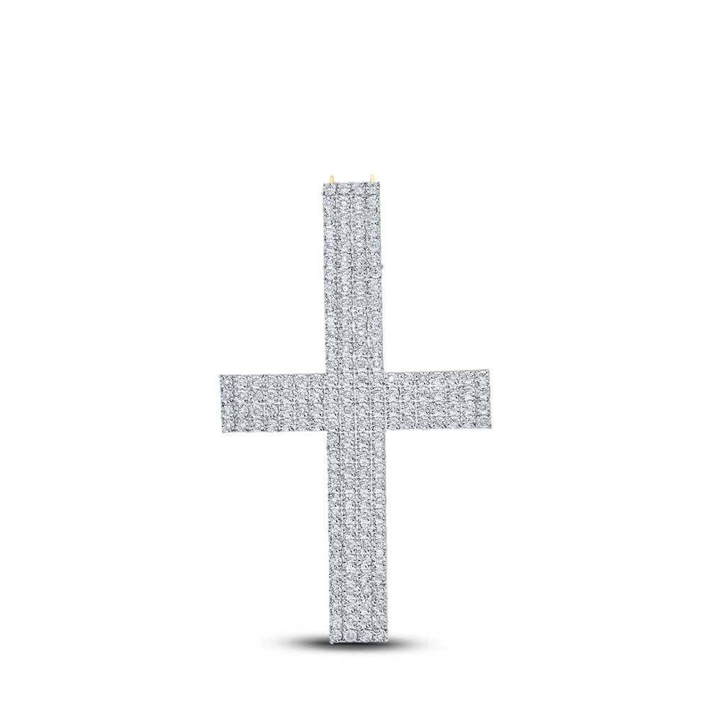 10K Yellow Gold Mens Round Diamond Cross Charm Pendant 7/8 Cttw