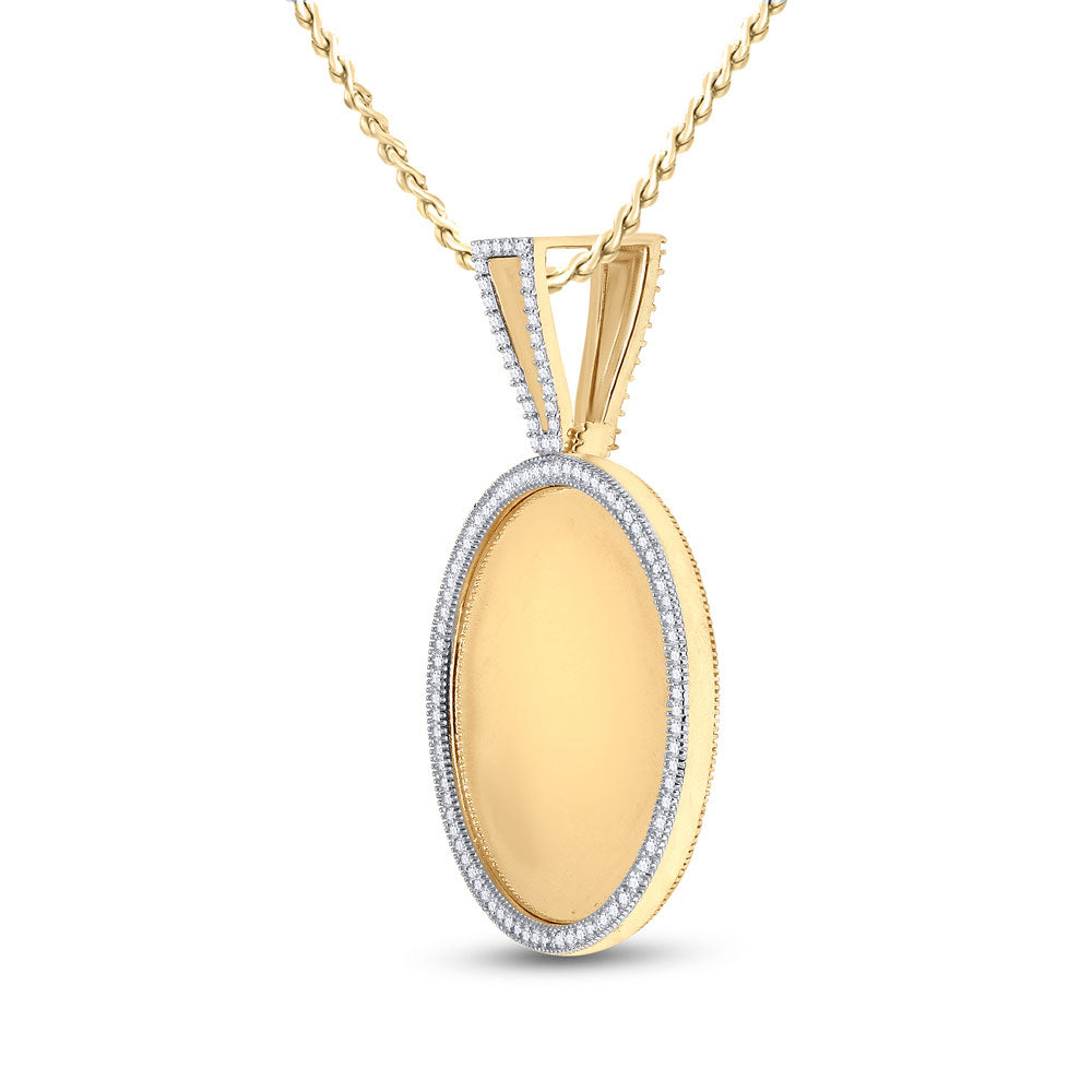 10K Yellow Gold Mens Round Diamond Circle Picture Memory Pendant 5/8 Cttw, Length: 1.91 In, Width: 1.3 In